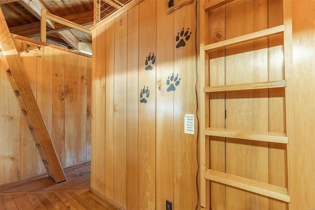 room details with wooden walls and wood finished floors