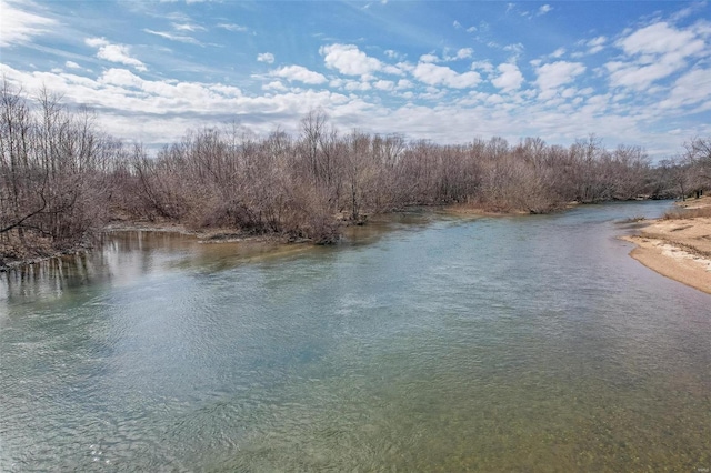 water view featuring a forest view