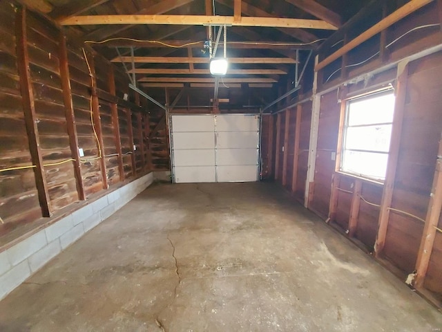 garage with a garage door opener