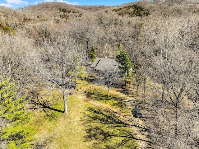 aerial view featuring a forest view