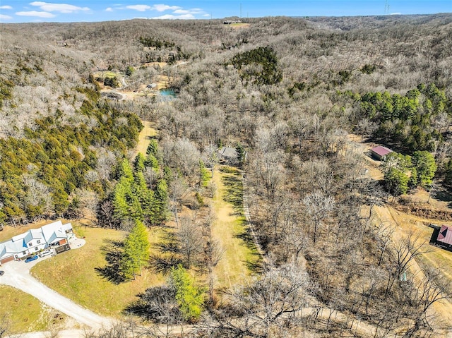 bird's eye view featuring a view of trees