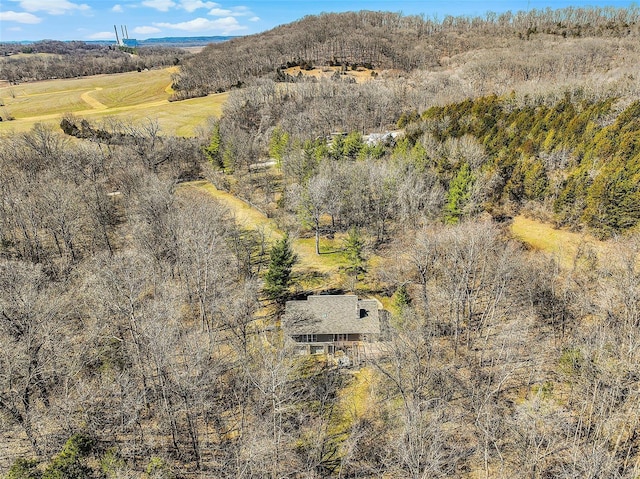 bird's eye view featuring a view of trees