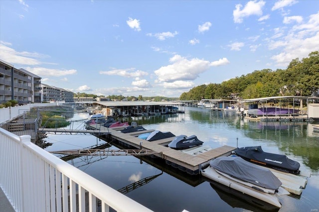 view of dock with a water view