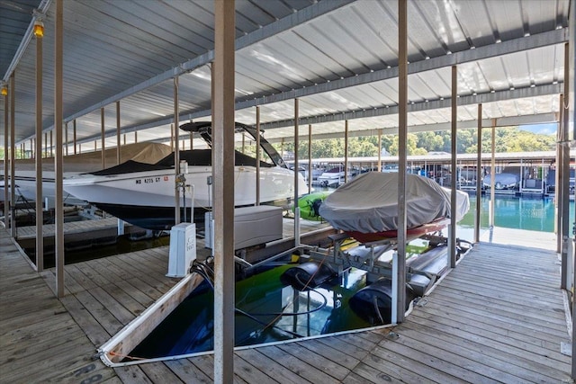 view of dock featuring boat lift