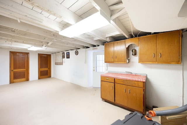 basement featuring concrete block wall