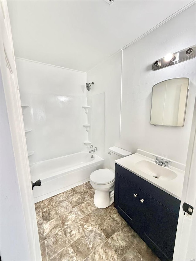 full bathroom with toilet, shower / washtub combination, and vanity