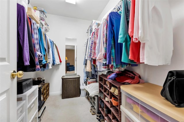 walk in closet featuring carpet floors