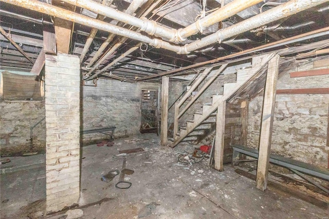 view of unfinished basement