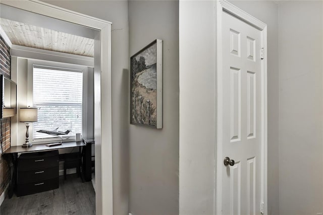 office space featuring dark wood-type flooring