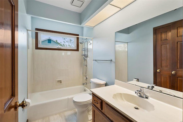 full bath with shower / washtub combination, vanity, and toilet