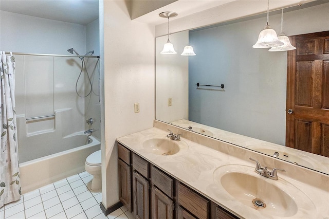 full bathroom with tile patterned flooring, a sink, toilet, and shower / bath combo