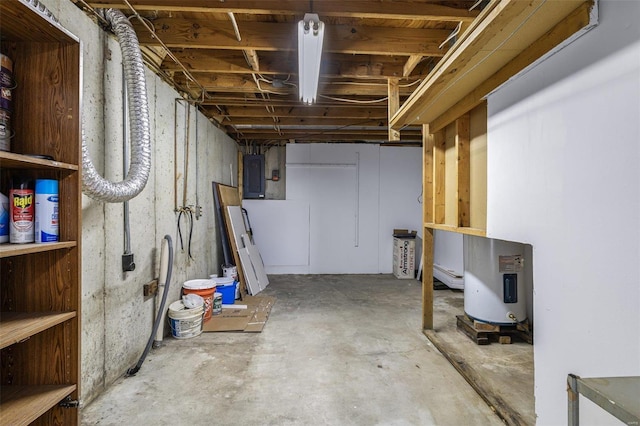 unfinished basement featuring electric panel