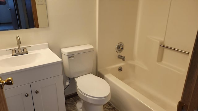 full bath featuring toilet,  shower combination, and vanity