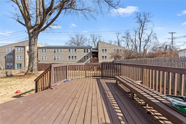 deck with a fenced backyard