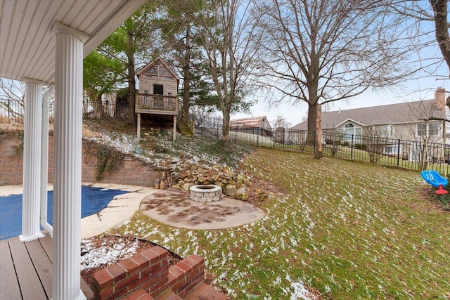 view of yard featuring a fenced backyard and stairs