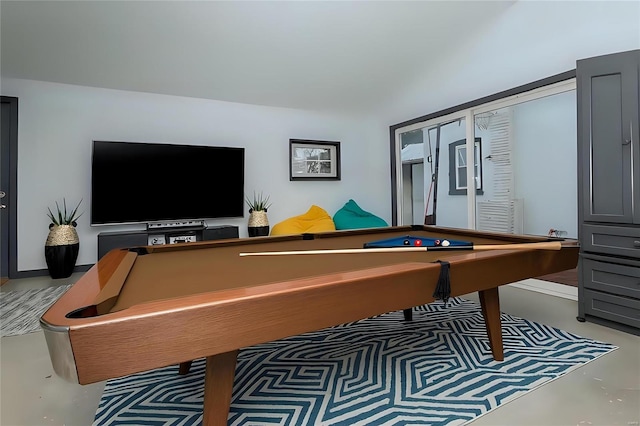 rec room featuring concrete flooring and pool table