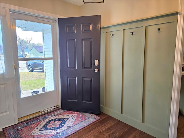 entryway featuring a wealth of natural light and dark wood finished floors