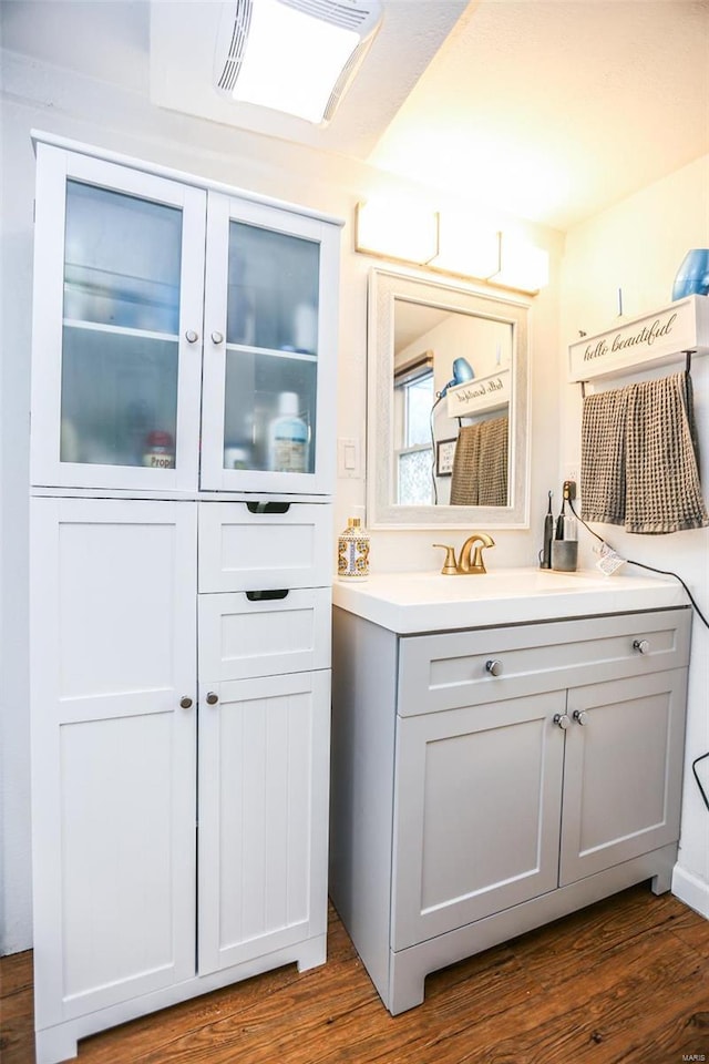 bathroom featuring vanity and wood finished floors