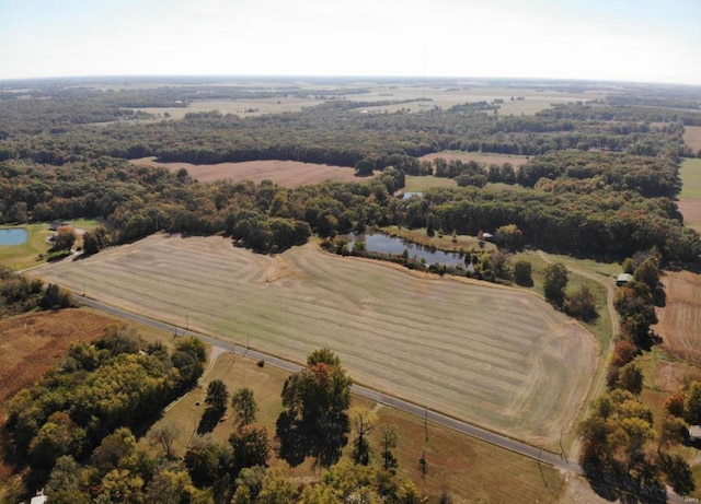 birds eye view of property featuring a rural view and a water view