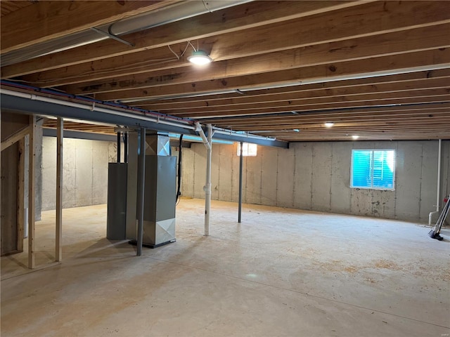 basement featuring heating unit