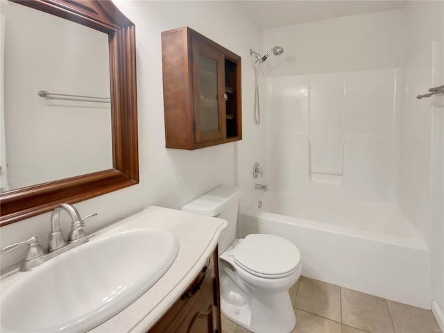 full bath with toilet, tile patterned flooring, shower / washtub combination, and vanity