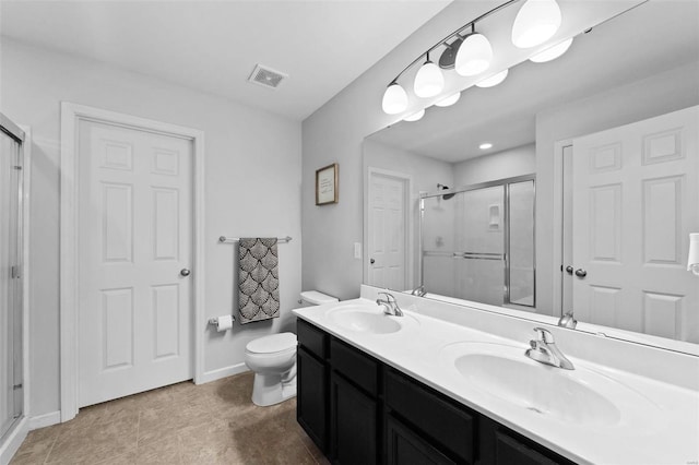 full bathroom featuring a sink, visible vents, and a shower stall