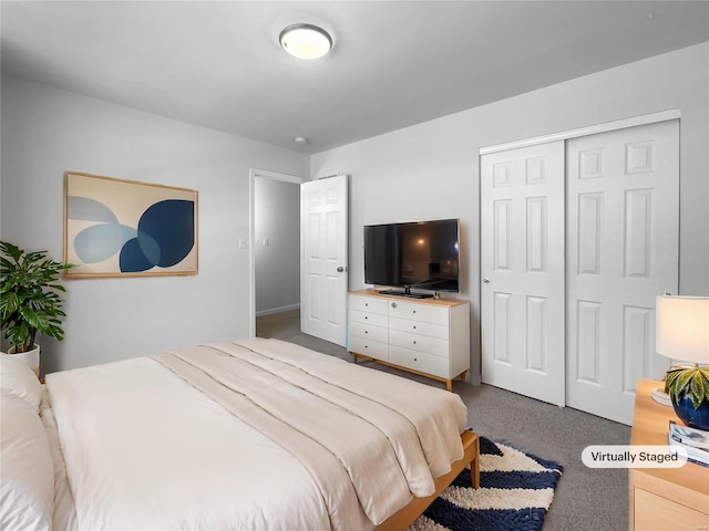 carpeted bedroom with a closet