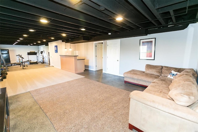 living area with finished concrete flooring