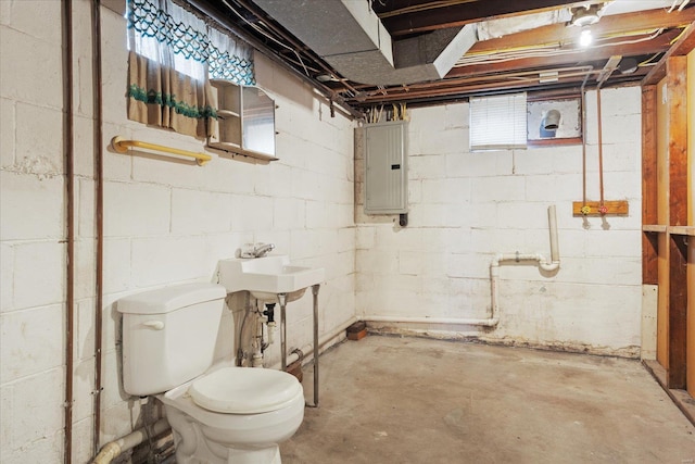 basement featuring a sink and electric panel