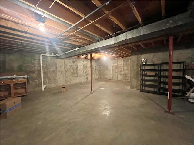 view of unfinished basement