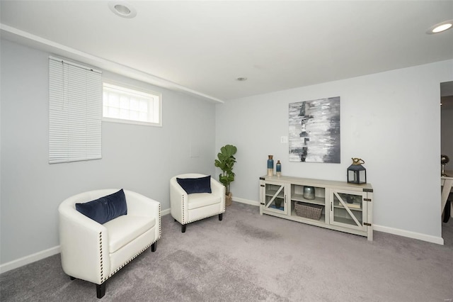 sitting room featuring baseboards and carpet flooring