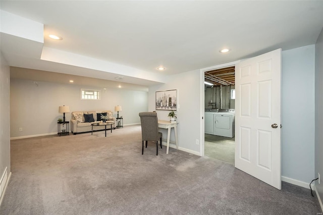 interior space featuring separate washer and dryer, recessed lighting, and baseboards