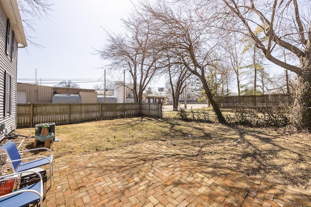 view of yard featuring a patio and a fenced backyard