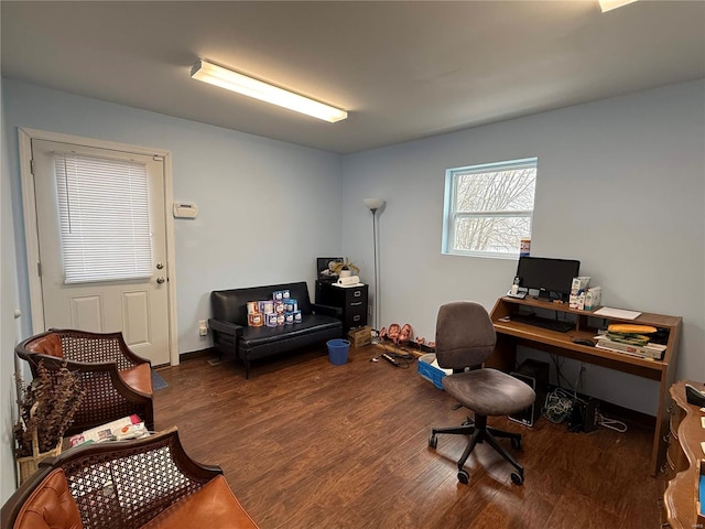 office area with wood finished floors