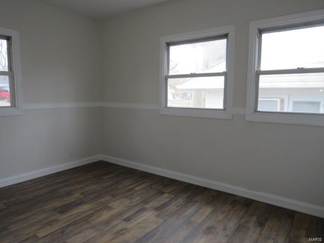 spare room with dark wood-style floors, baseboards, and a wealth of natural light