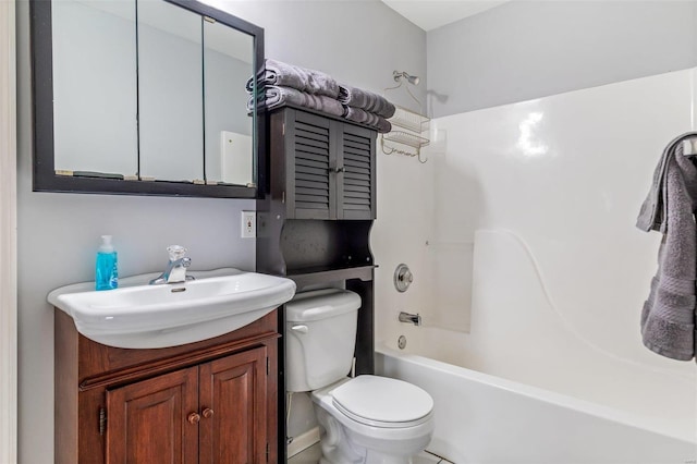 full bathroom featuring shower / bathtub combination, vanity, and toilet