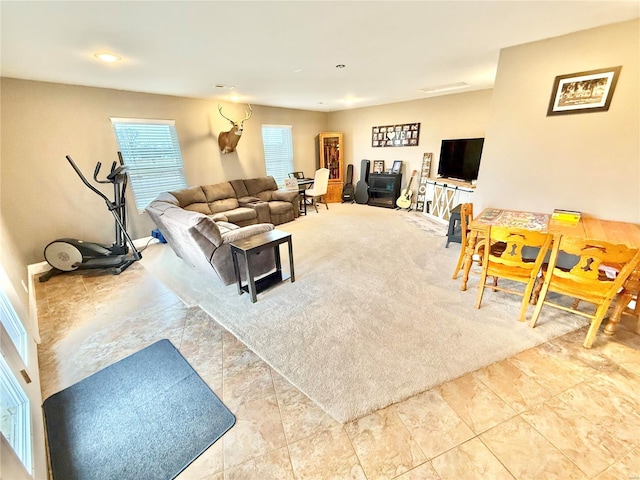 living room featuring carpet