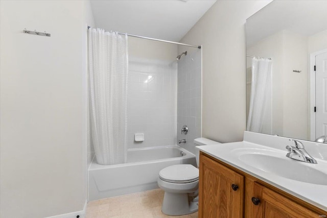 full bathroom featuring shower / tub combo, vanity, and toilet