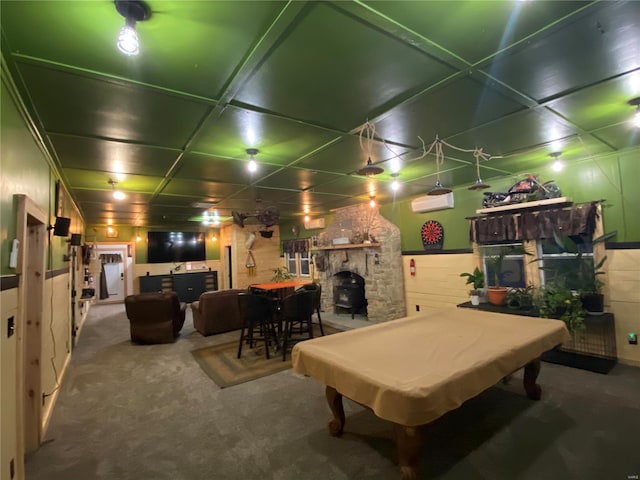 playroom featuring pool table and carpet flooring