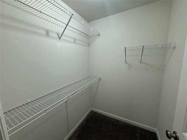 spacious closet with dark carpet