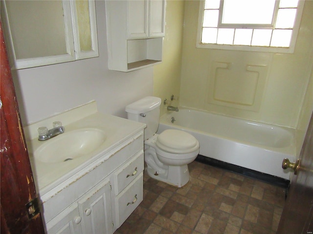 full bathroom with toilet, shower / washtub combination, and vanity