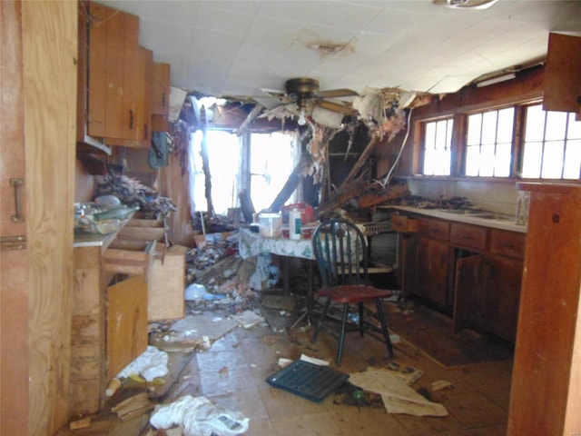 kitchen featuring ceiling fan