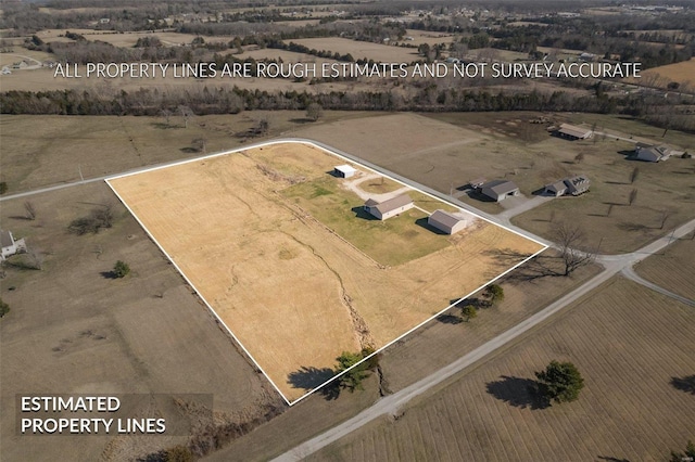 aerial view featuring a rural view