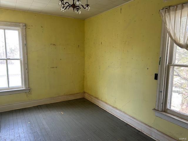 empty room with baseboards, plenty of natural light, and hardwood / wood-style floors