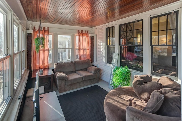 sunroom with wooden ceiling