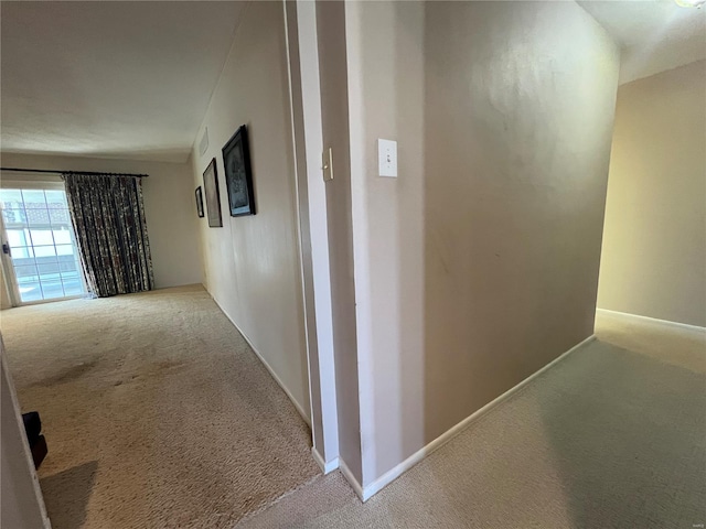 hallway featuring baseboards and carpet