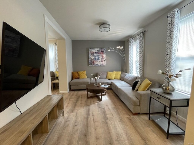 living room with light wood finished floors