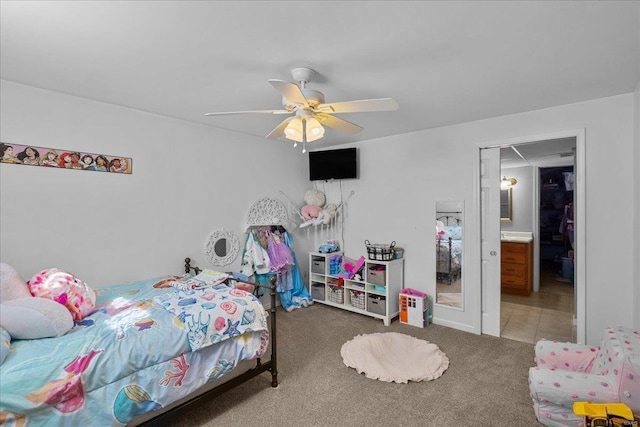 bedroom featuring a ceiling fan and carpet flooring