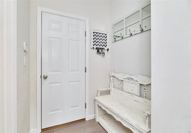 mudroom with baseboards and wood finished floors