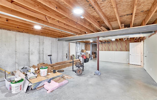 view of unfinished basement